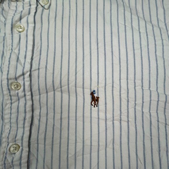 Ralph Lauren Yarmouth Button Up Shirt Long Sleeve Size 16 33 Blue Ivory Striped - Picture 6 of 12